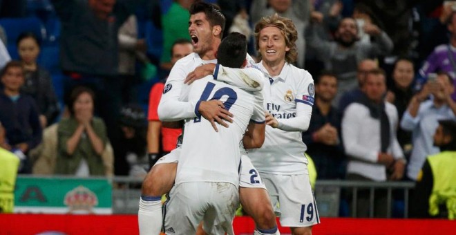 Morata celebra su gol al Sporting. REUTERS/Juan Medina