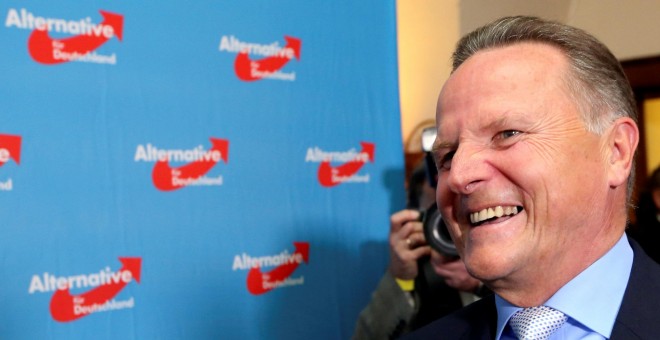 El candidato del partido ultraderechista Alternativa para Alemania, Georg Pazderski, tras conocerse el auge de su formación en las elecciones regionales de Berlín.-REUTERS