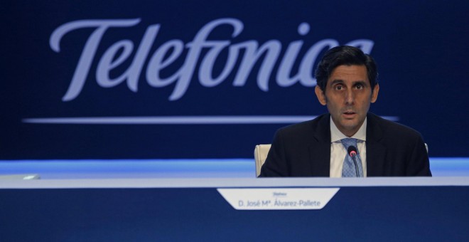 José María Álvarez-Pallete, presidente de Telefónica, en la junta de accionistas. REUTERS