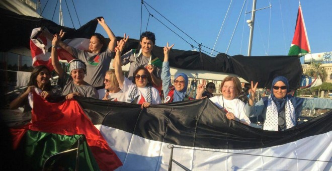 Las activistas de la flotilla Zeituna contra el bloqueo israelí de la Franja de Gaza.