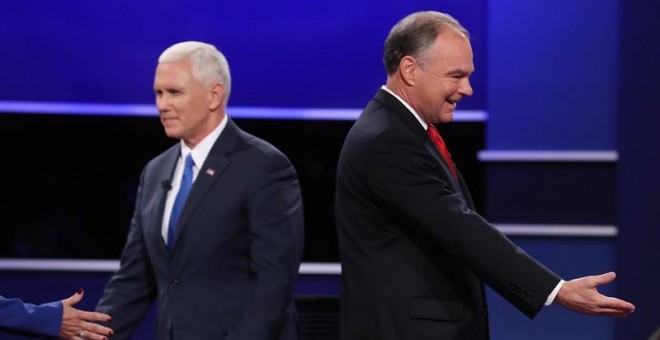 Los candidatos a la Vicepresidencia de EEUU, el republicano Mike Pence y el demócrata Tim Kaine. - EFE