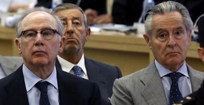 Rodrigo Rato y Miguel Blesa, máximos responsables de Bankia y Caja Madrid, en el juicio del caso de las tarjetas 'blacks'.