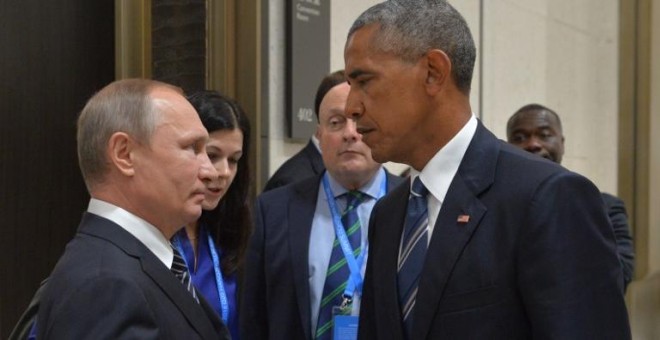 Vladimir Putin y Barack Obama en la última cumbre del G-20 en Hangzhou. - AFP