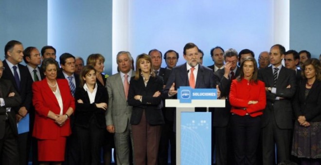 Rajoy comparece arropado por el Comité Ejecutivo del PP en 2009.- EFE