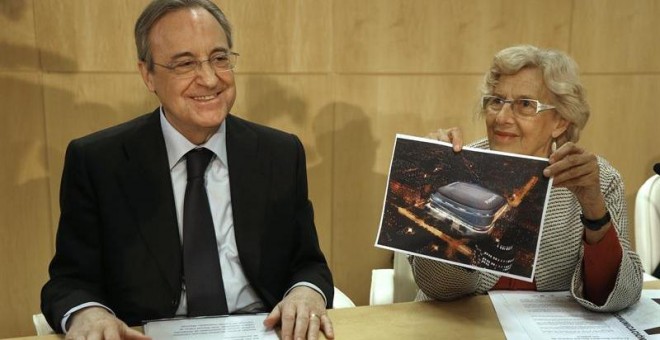 Florentino Pérez y Carmena, durante la presentación del proyecto. EFE/Javier Lizón