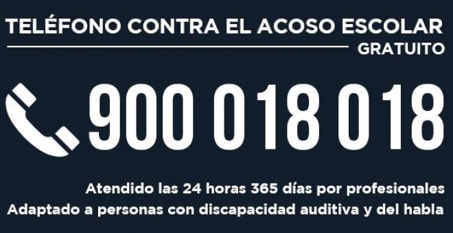 Este es el teléfono contra el acoso escolar: 900 018 018