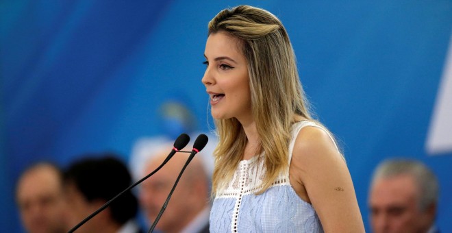 Marcela Temer durante la ceremonia del Programa de 'Criança Feliz' en Brasilia, Brasil. / REUTERS
