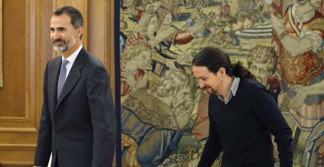 El Rey ha recibido hoy al líder de Podemos, Pablo Iglesias en la segunda jornada de su ronda de contactos. /EFE