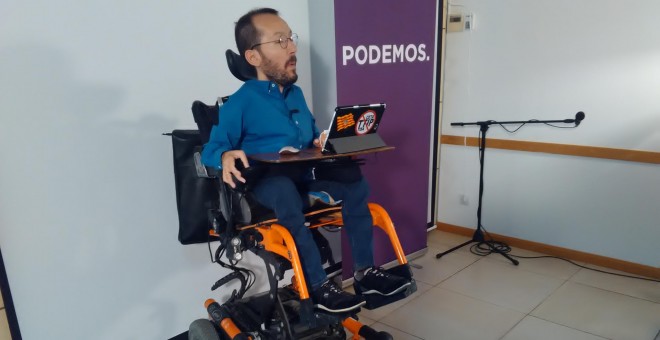 El secretario de Organización de Podemos, Pablo Echenique, esta mañana en Zaragoza.