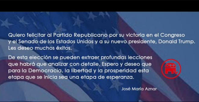 Captura de la publicación en Facebook de José María Aznar.