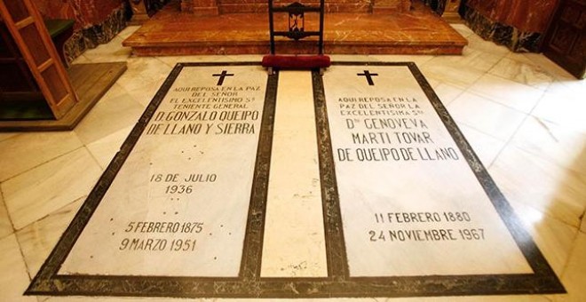 Tumba del general Queipo de Llano, junto a la de su mujer, en la basílica de la Macarena