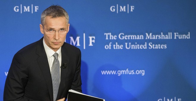 El secretario general de la OTAN, Jens Stoltenberg en el centro de estudios estadounidense German Marshall Fund de Bruselas, Bélgica. / EFE