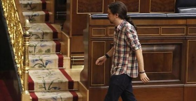 El líder de Podemos, Pablo Iglesias, durante una sesión de control al Gobierno en la Cámara Baja. /EFE