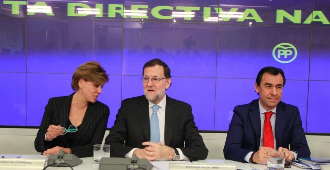 Maria Dolores de Cospedal, Mariano Rajoy y Fernando Martínez-Maillo, en una reunión de la Junta Directiva Nacional del PP. E.P.