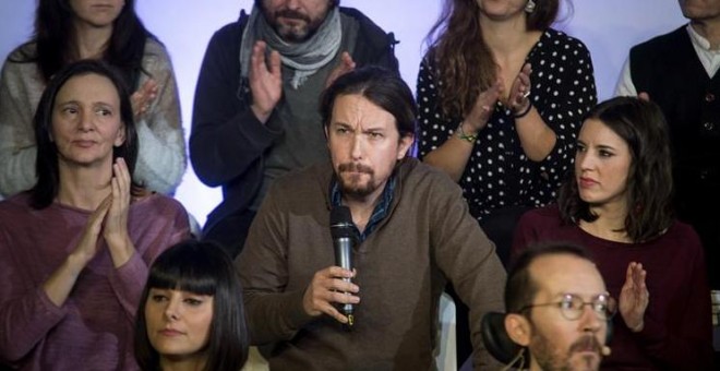 El secretario general de Podemos, Pablo Iglesias, durante el acto de presentación de la propuesta 'Podemos para todas'.  EFE/Luca Piergiovanni