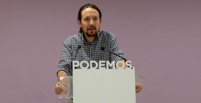 Pablo Iglesias en la rueda de prensa que ha ofrecido tras conocer los resultados.- PODEMOS