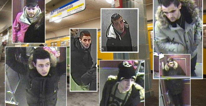 La policía difunde las fotos de los siete sospechosos de intentar quemar a un indigente en el metro de Berlín. /POLIZEI BERLIN