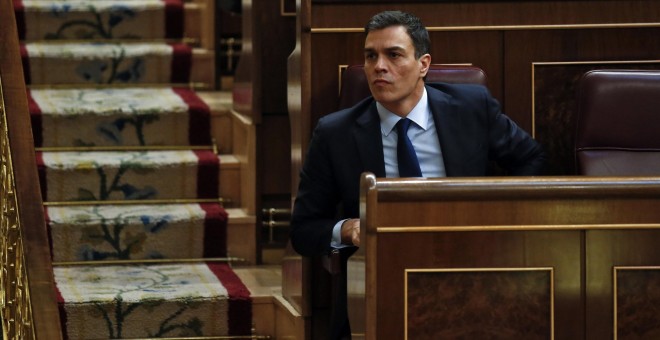 El exlíder del PSOE, Pedro Sánchez, en su escaño en el Congreso de los Diputados. REUTERS