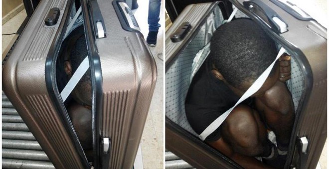 Imagen del inmigrante subsahariano que había escondido en el interior de una maleta. EFE