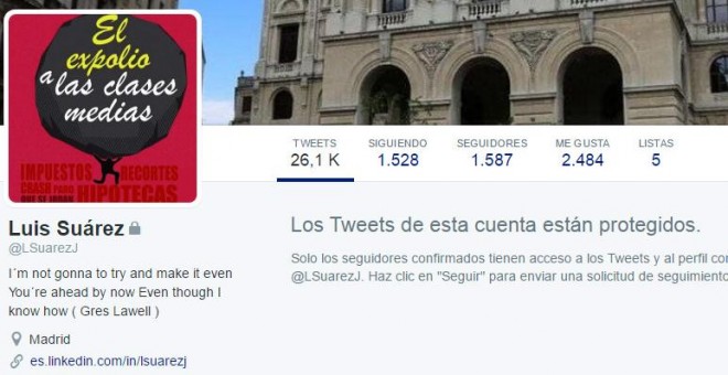 Perfil protegido de Twitter de Luis Suárez Jordana