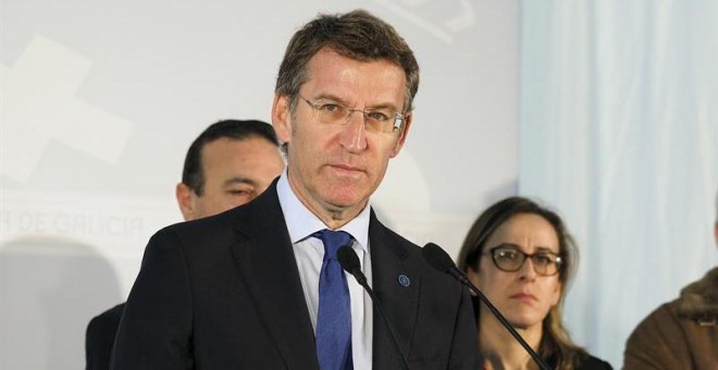 El presidente de la Xunta, Alberto Núñez Feijóo, durante su intervención en el acto de puesta en servicio de la VAP Celeiro-San Cibrao. EFE