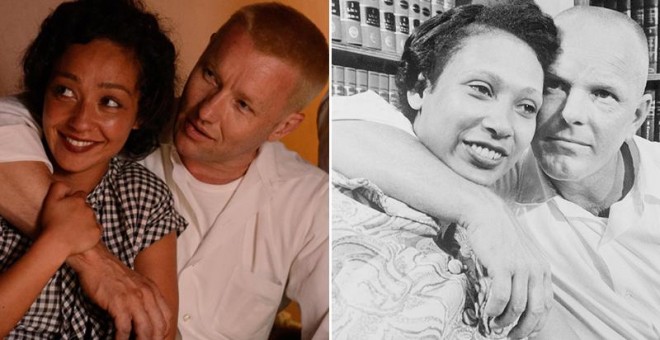 A la derecha, los actores Joel Edgerton y Ruth Negga que dan vida al matrimonio Loving y a la izquierda el matrimonio real, Richard y Mildred Loving