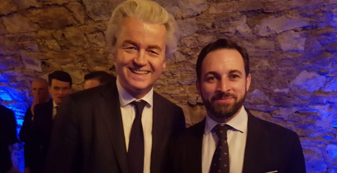 Santiago Abascal, dirigente de Vox, Geert Wilders, dirigente del Partido por la Libertad holandés, de extrema derecha.