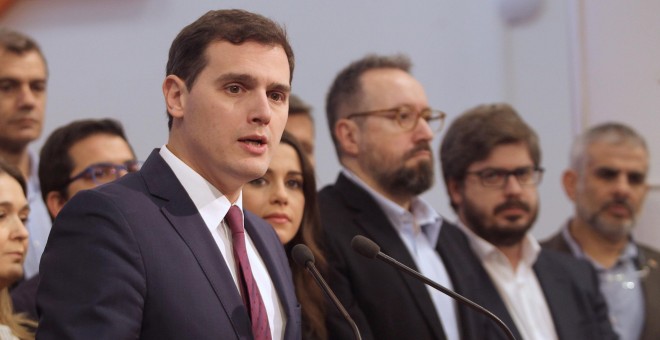 El presidente de Ciudadanos, Albert Rivera, durante la presentación de su equipo para la Ejecutiva del partido. EFE/Víctor Lerena