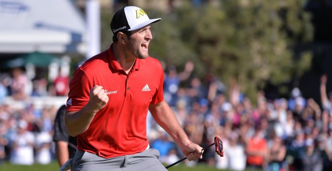 Jon Rahm celebra su victoria en el Farmers Insurance Open. - REUTERS