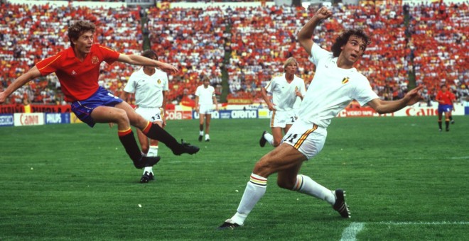 Butragueño, durante el España-Bélgica de México 86.