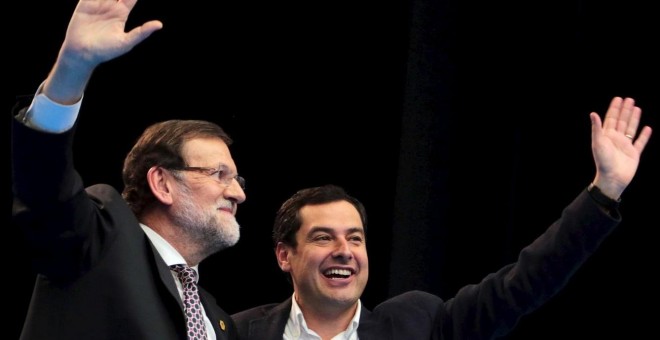 El presidente del PP andaluz y protegido de Rajoy, Juan Manuel Moreno Bonilla, con el presidente. Archivo EFE