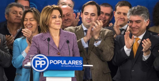 La presidenta del Partido Popular de Castilla-La Mancha y secretaria general de esta formación a nivel nacional, María Dolores Cospedal, preside la reunión del Comité de Dirección del PP de Castilla-La Mancha, en Toledo. EFE/Ismael Herrero