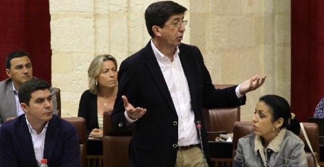 Juan Marín, portavoz del Grupo Ciudadanos, se dirige a la presidenta de la Junta de Andalucía. Parlamento de Andalucía