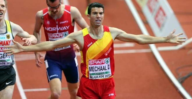 Adel Mechaal celebrando el oro en Belgrado.EFE/ KOCA SULEJMANOVIC