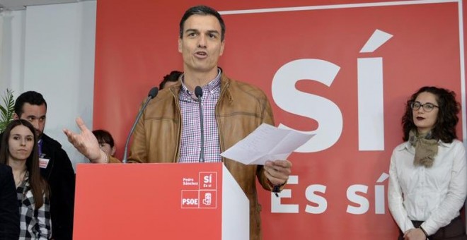 El candidato a la Secretaría General del PSOE, Pedro Sánchez, participa en un acto abierto con militantes, afiliados y simpatizantes organizado por la Plataforma Palencia. /EFE