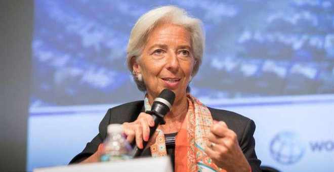 Fotografía de Christine Lagarde durante un encuentro durante la reunión de primavera del FMI y el Banco Mundial que se celebra esta semana. | EFE