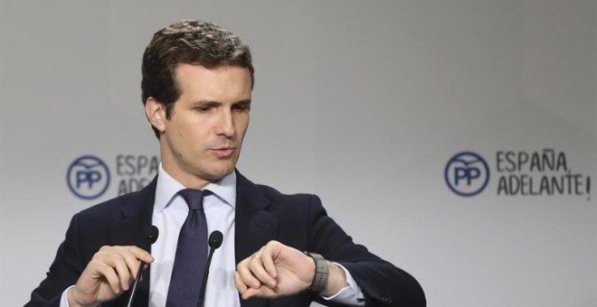 El vicesecretario de Comunicación del PP, Pablo Casado, este lunes. EFE/Ballesteros