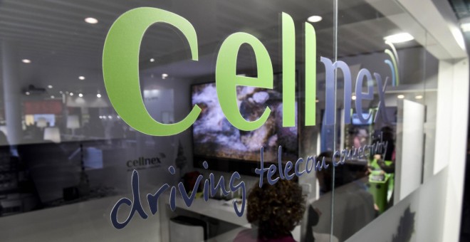 El logo de Cellnex en su stand en la última edición del Mobile World Congress.