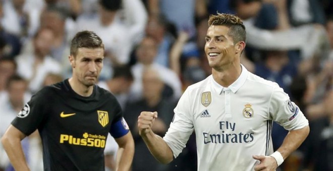 Cristiano Ronaldo celebra un gol contra el Atlético de Madrid. / CHEMA MOYA (EFE)