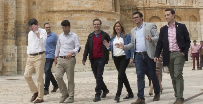 La candidata a la Secretaría General del PSOE, Susana Díaz, tras participar en un encuentro con militantes en la localidad zamorana de Toro. EFE/Mariam A. Montesinos