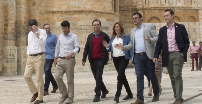 La candidata a la Secretaría General del PSOE, Susana Díaz, tras participar en un encuentro con militantes en la localidad zamorana de Toro. EFE/Mariam A. Montesinos