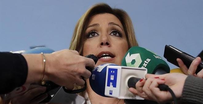 La presidenta andaluza y candidata a la Secretaría General del PSOE, Susana Díaz, durante un briefing informativo en Madrid. | JUAN CARLOS HIDALGO (EFE)