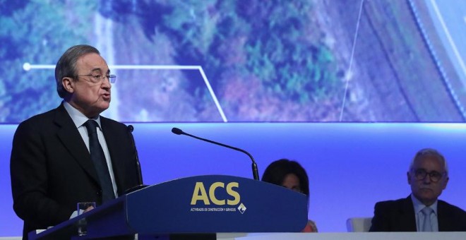El presidente de ACS, Florentino Pérez, durante su intervención en la junta de accionistas de la compañía. EFE/Zipi