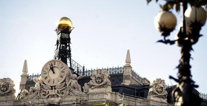 Detalle de la fachada del Banco de España. en Madrid. E.P.