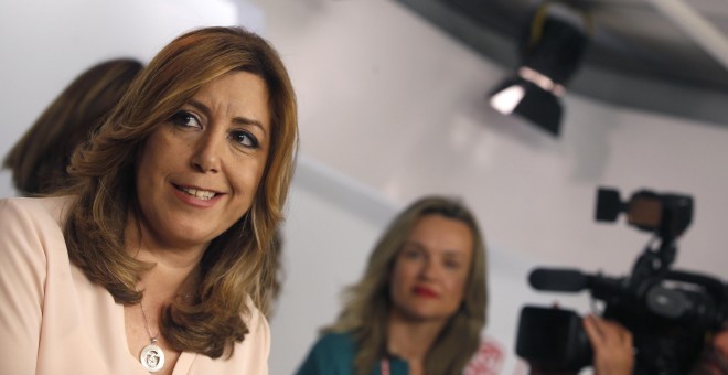 La presidenta de la Junta de Andalucía, Susana Díaz, comparece en Ferraz tras conocer los resultados de las primarias para la Secretaría General del PSOE.EFE/Javier Lizón