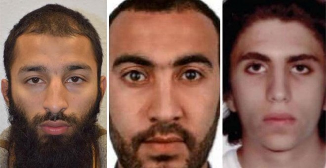 Los tres terroristas de los atentados de Londres, con Zaghba a la derecha.