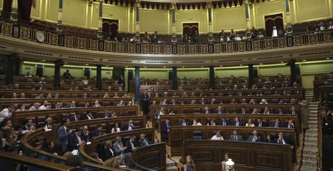 Un momento del pleno del Congreso, durante la moción de censura de Unidos Podemos contra Mariano Rajoy. EFE/Luca Piergiovanni