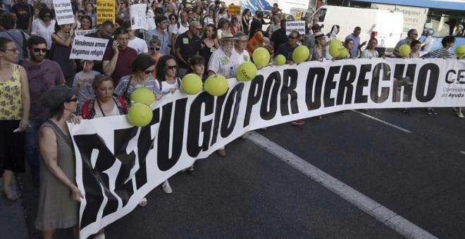 Un momento de la manifestación en Madrid, con el lema 'Basta de Excusas, queremos acoger ya!', celebrada el pasado 17 de junio de 2017 en Madrid. | FERNANDO ALVARADO