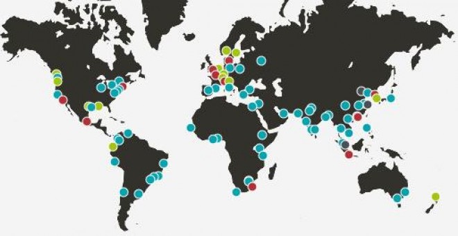 Mapa de la Red C40 de ciudades por el cambio climático