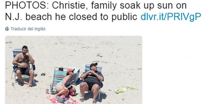 El gobernador de Nueva Jersey, Chris Christie, junto a su familia en la playa. TWITTER DE NJ.COM